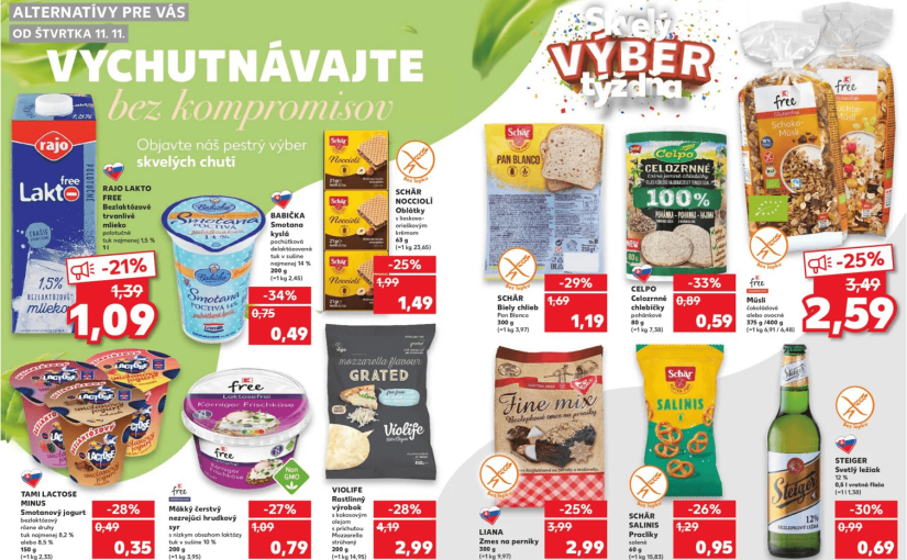 Kaufland – Bezlepkové, bezlaktózové a vegánske produkty v akcii od 11.11.2021 do 16.11.2021