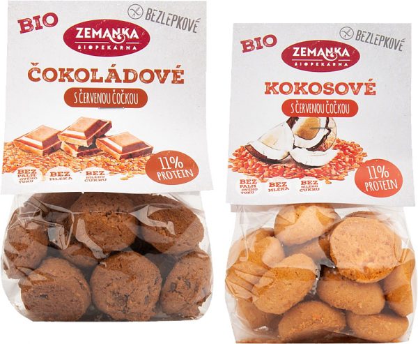 Biopekárna Zemanka Šošovicové hrudky s kokosom BIO - bezlepkové 100g - Kokosové hrudky s cirokom