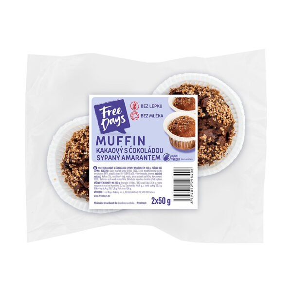 FREE DAYS Bezlepkový muffin kakaový s čokoládou sypaný amarantom 2 kusy
