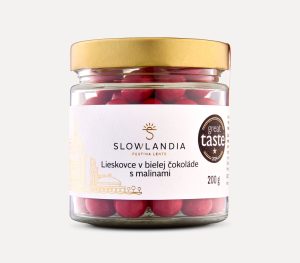 Lieskovce v bielej čokoláde s malinami 200g