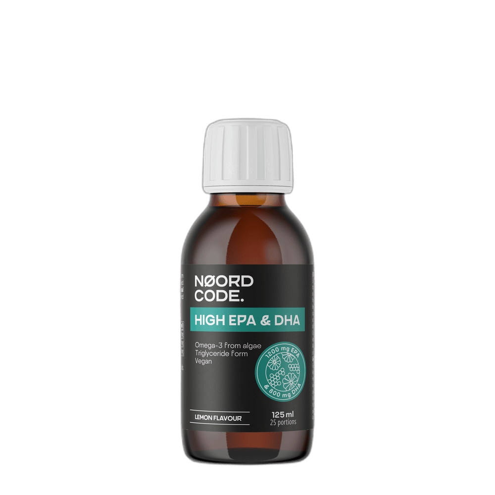 NoordCode Vegan Omega-3 Lemon 125 ml Vysokodávkový rastlinný omega-3 z rias - 1200 mg EPA a 800 mg DHA v TG forme, bez rybacej pachuti
