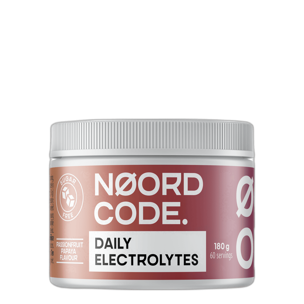 NoordCode Daily Electrolytes Passionfruit Papaya 180 g Funkčná zmes elektrolytov so sodíkom, draslíkom a horčíkom. Príchuť marakuje a papáje