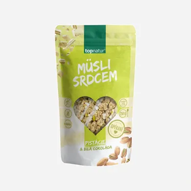 Müsli srdcom pistácie a biela čokoláda 250 g