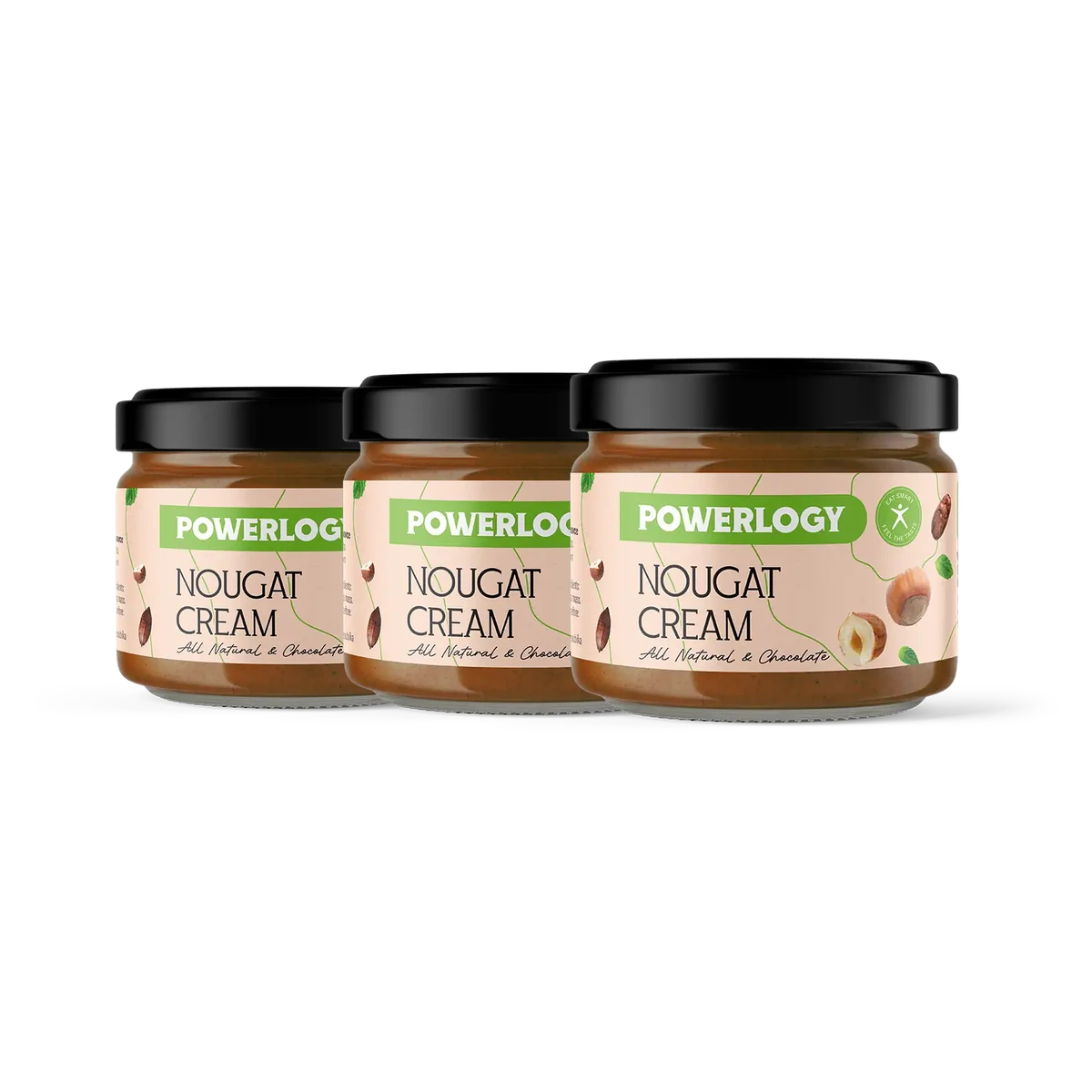 Powerlogy Nougat Cream 3 x 200 g Chrumkavý lieskovoorieškový nugát s kakaom