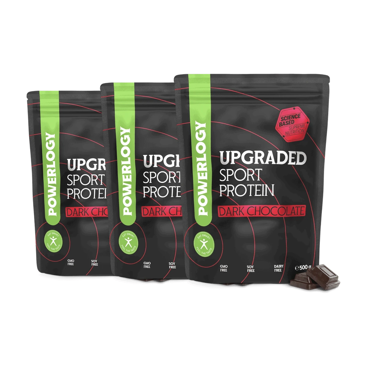 Powerlogy Upgraded Sport Protein 3 x 500 g Hovädzí proteín s kolagénom, MCT tukmi a Palatinose®, príchuť kakao