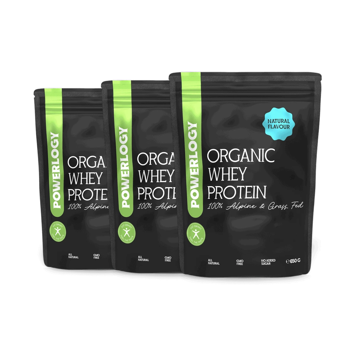 Powerlogy Organic Whey Protein 3 x 650 g 100 % čistý BIO srvátkový proteín v grass fed kvalite