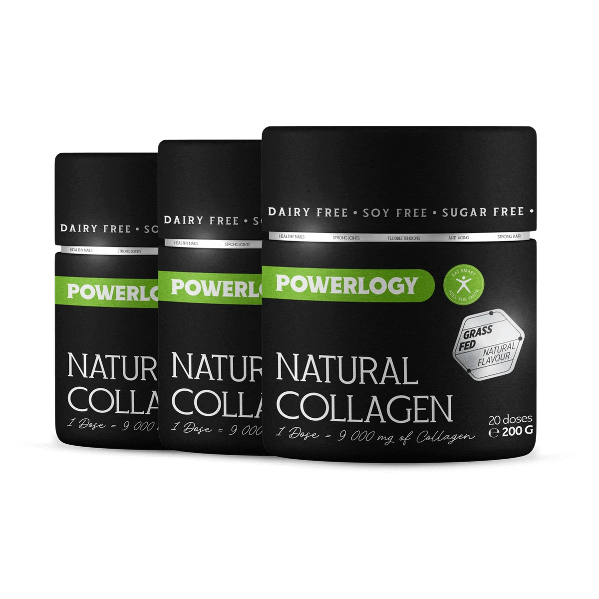 Powerlogy Natural Collagen 3 x 200 g 100 % čistý, hydrolyzovaný grass fed kolagén v tubuse