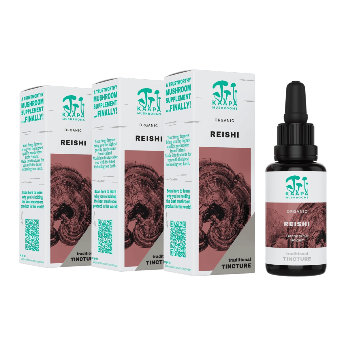 Kaapa Organic Mushrooms Reishi 3 x 30 ml Duálne extrahovaný BIO výťažok z huby Reishi, bez lepku a prísad
