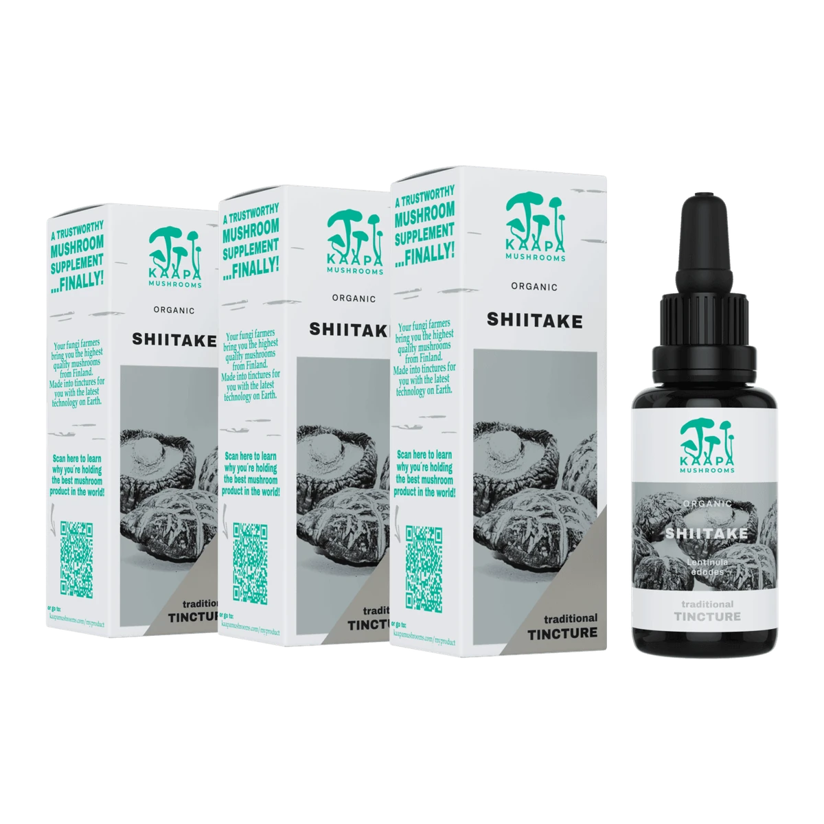 Kaapa Organic Mushrooms Shiitake 3 x 30 ml Duálne extrahovaný BIO výťažok z huby Shiitake, bez lepku a prísad