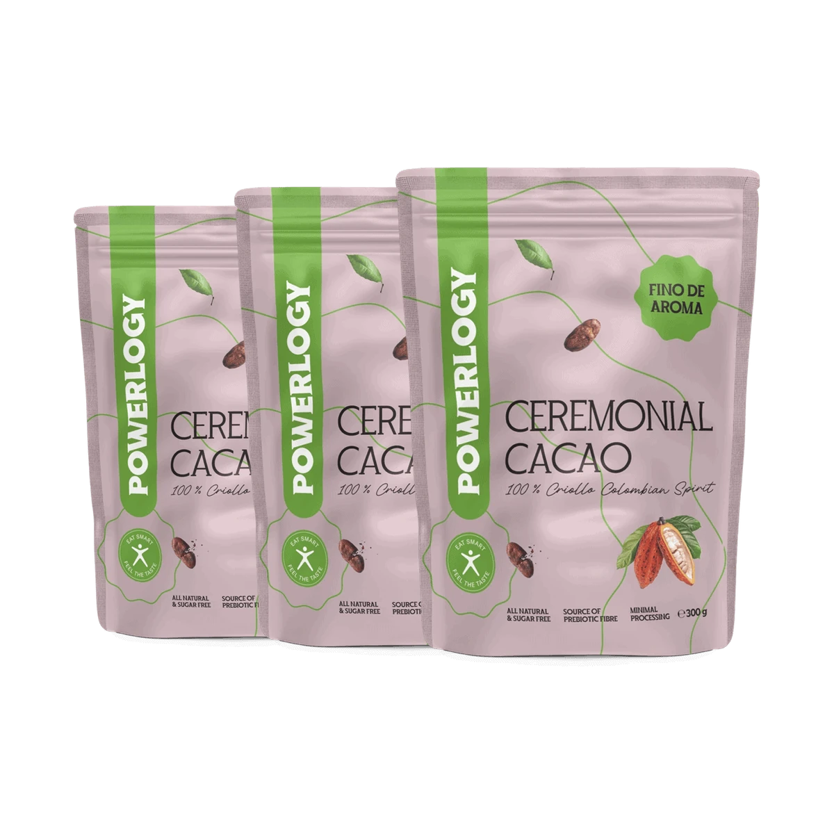 Powerlogy Ceremonial Cacao 3 x 300 g Ceremoniálne kakao z Fino de Aroma bôbov s bohatou chuťou a vysokým obsahom kakaového masla
