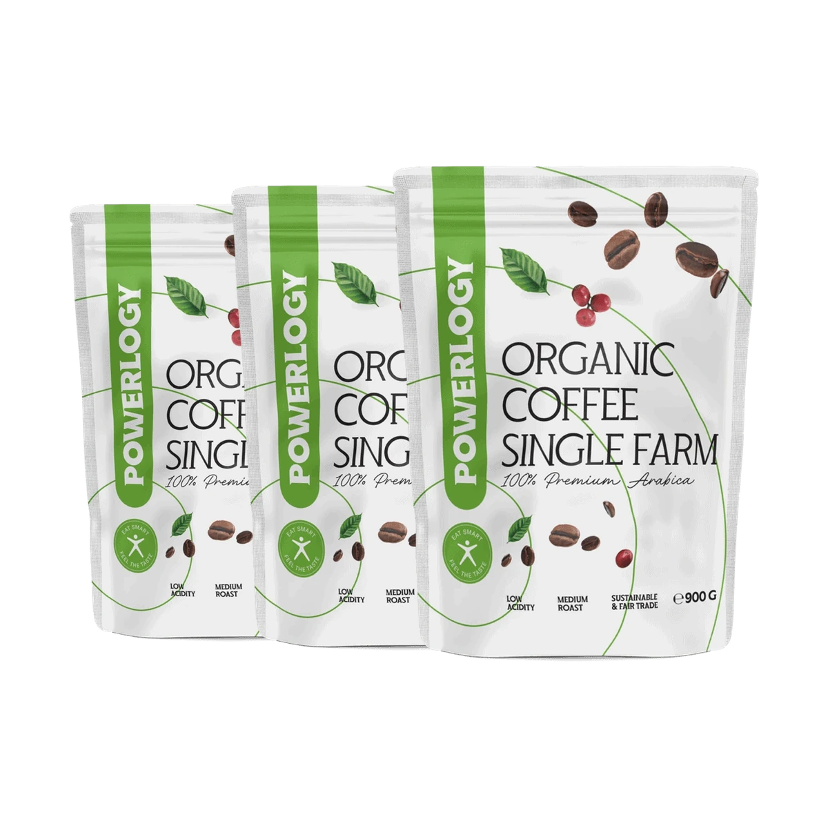 Powerlogy Organic Coffee 3 x 900 g BIO zrnková Powerlogy káva s testami kvality
