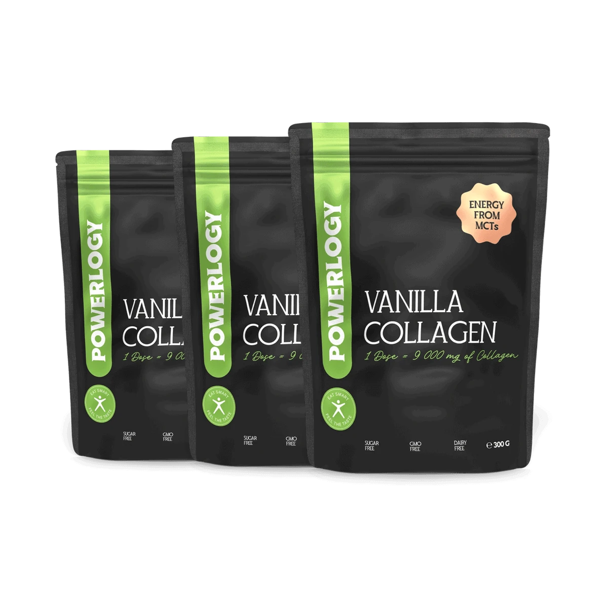 Powerlogy Vanilla Collagen 3 x 300 g Hydrolyzovaný grass fed kolagén s MCT, prebiotickou vlákninou a chuťou vanilky