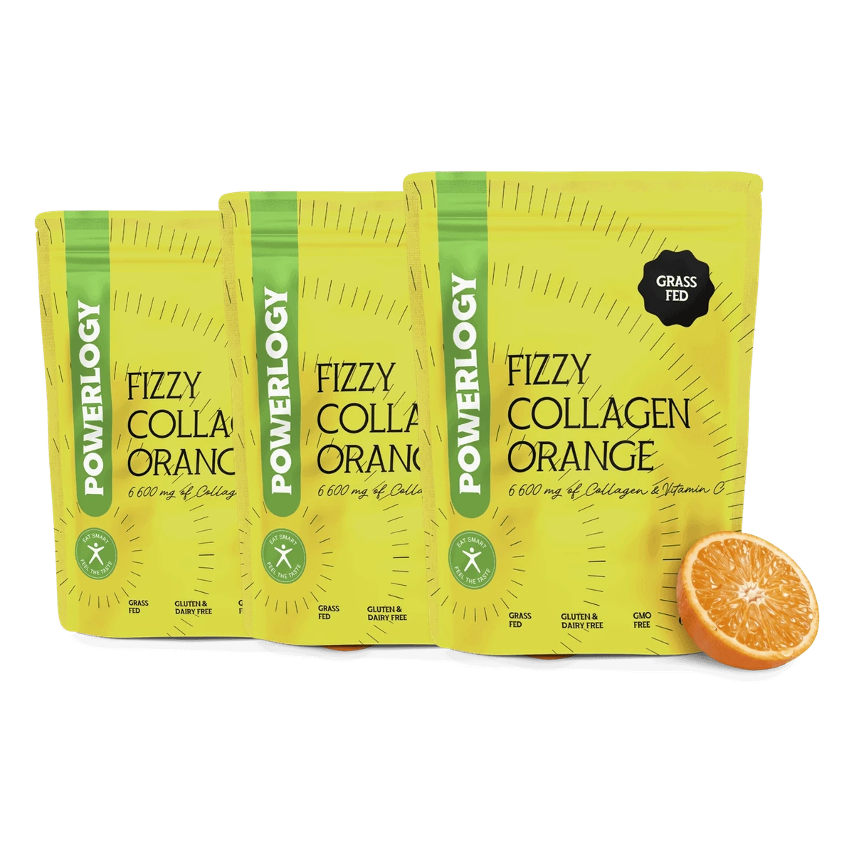 Powerlogy Fizzy Collagen Orange 3 x 300 g Šumivý grass fed kolagén s vitamínom C a pomarančovou príchuťou