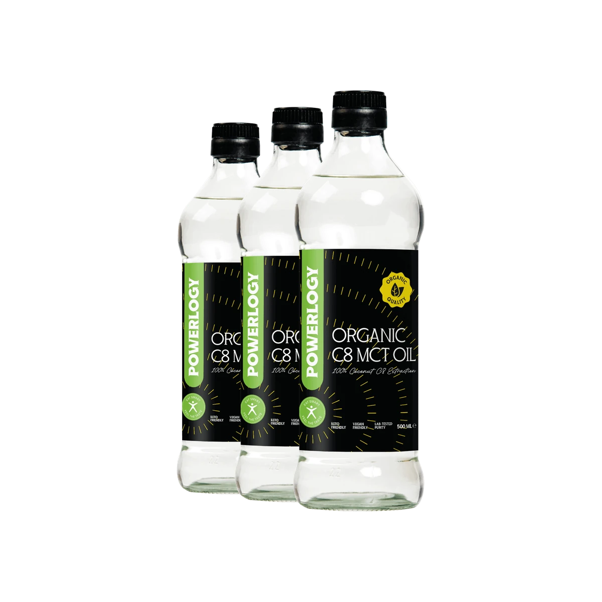 Powerlogy Organic C8 MCT Oil 3 x 500 ml Prémiový BIO C8 MCT olej zložený len z kyseliny kaprylovej