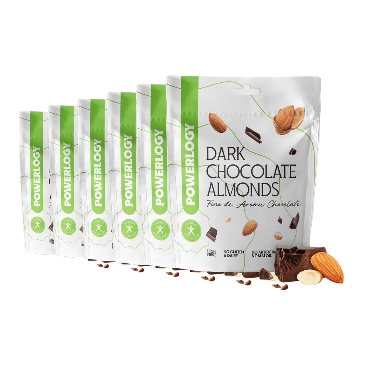Powerlogy Dark Chocolate Almonds 6 x 100 g Chrumkavé pražené mandle v bean-to-bar 70 % čokoláde s MCT olejom a morskou soľou