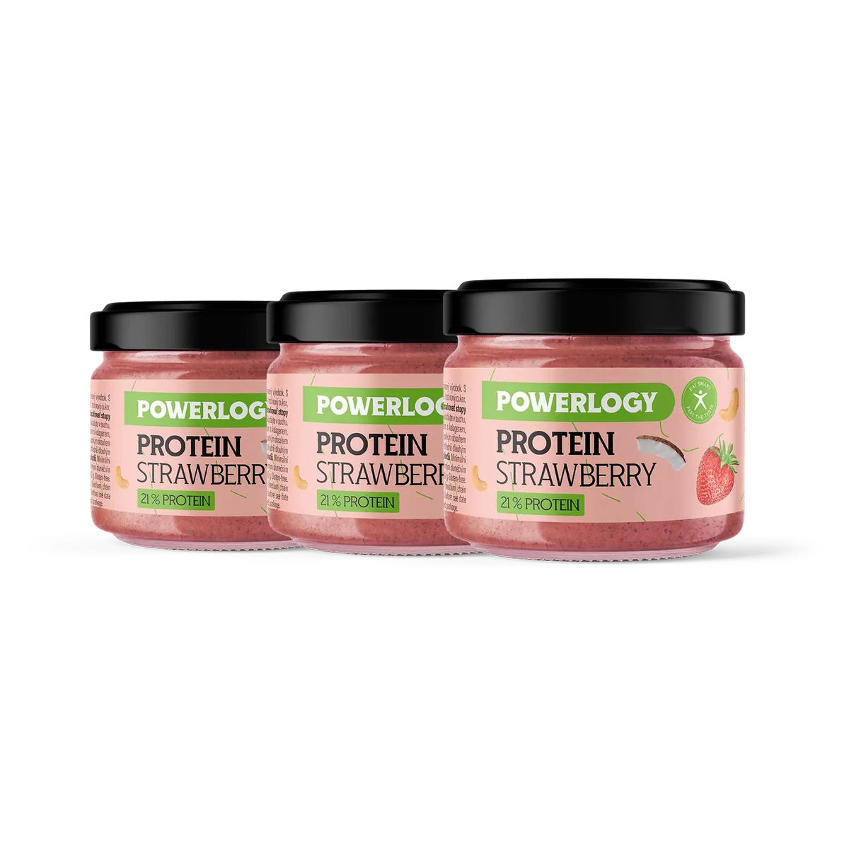 Powerlogy Protein Strawberry Cream 3 x 300 g Proteínový kešu-kokos krém s kolagénom, MCT olejom a jahodami