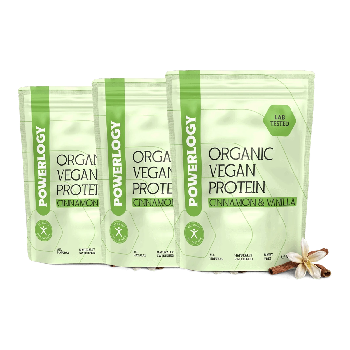 Powerlogy Organic Vegan Protein Cinnamon & Vanilla 3 x 500 g BIO certifikovaný VEGAN rastlinný proteín s vanilkovo-škoricovou príchuťou
