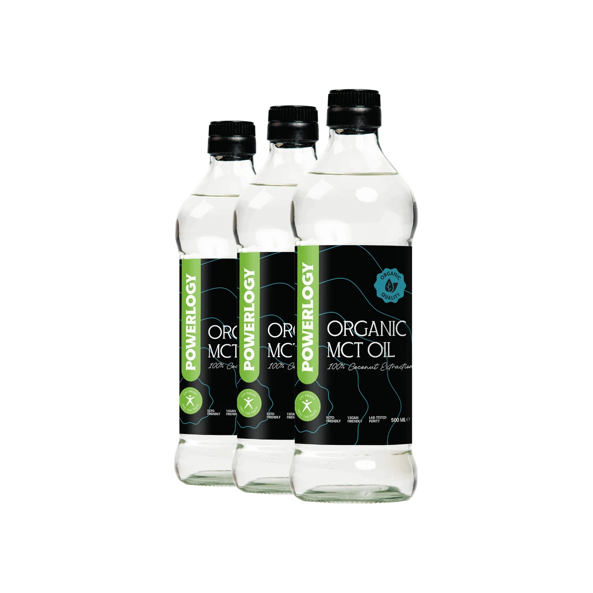 Powerlogy Organic MCT Oil 3 x 500 ml BIO kokosový MCT olej s triglyceridmi C8 a C10