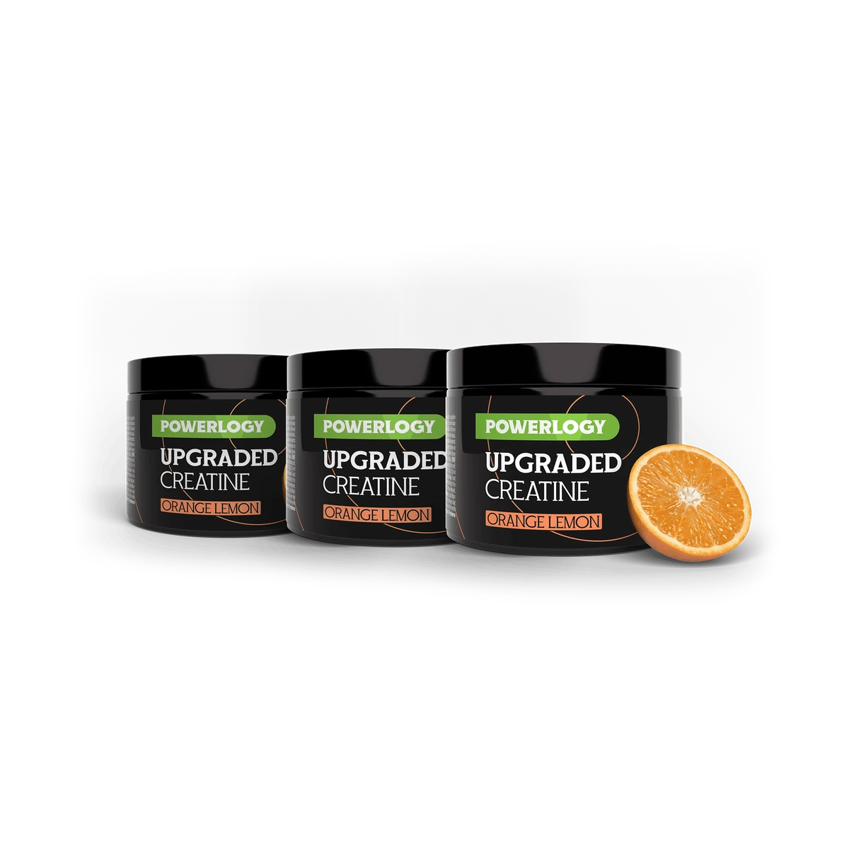 Powerlogy Upgraded Creatine Orange Lemon 3 x 205 g Mikronizovaný kreatín monohydrát s koenzýmom Q10 pre maximálny výkon a efektívnu regeneráciu ATP