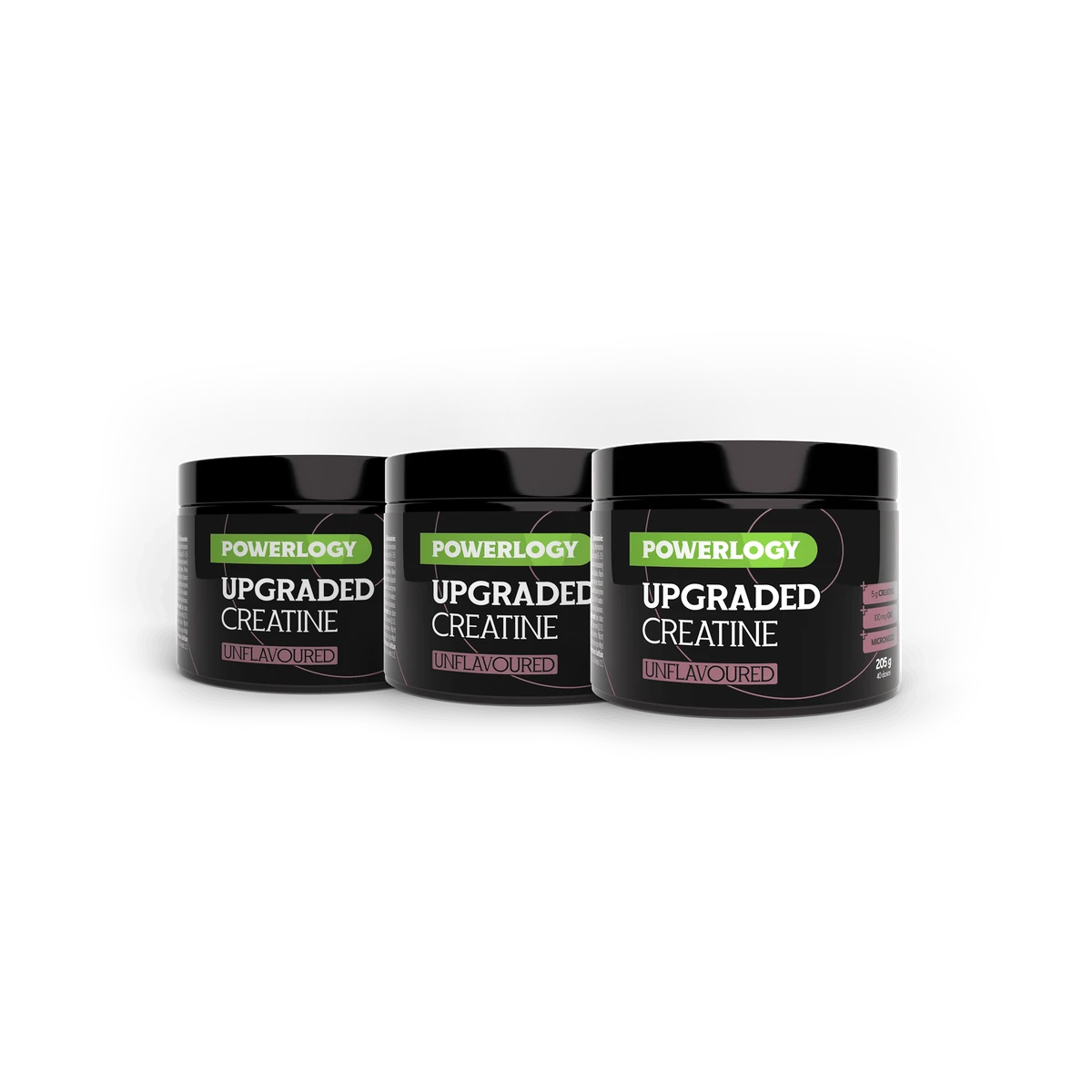 Powerlogy Upgraded Creatine Unflavoured 3 x 205 g Mikronizovaný kreatín monohydrát s koenzýmom Q10 pre maximálny výkon a efektívnu regeneráciu ATP