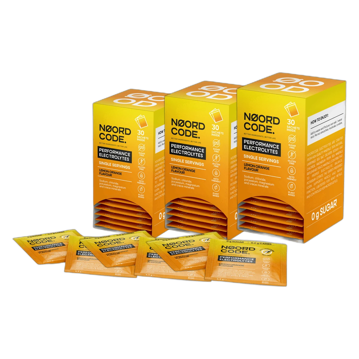 NoordCode Performance Electrolytes Lemon Orange 3 x 30 x 6,5 g Elektrolytový nápoj so sodíkom, draslíkom, horčíkom a chloridom - bez cukru,