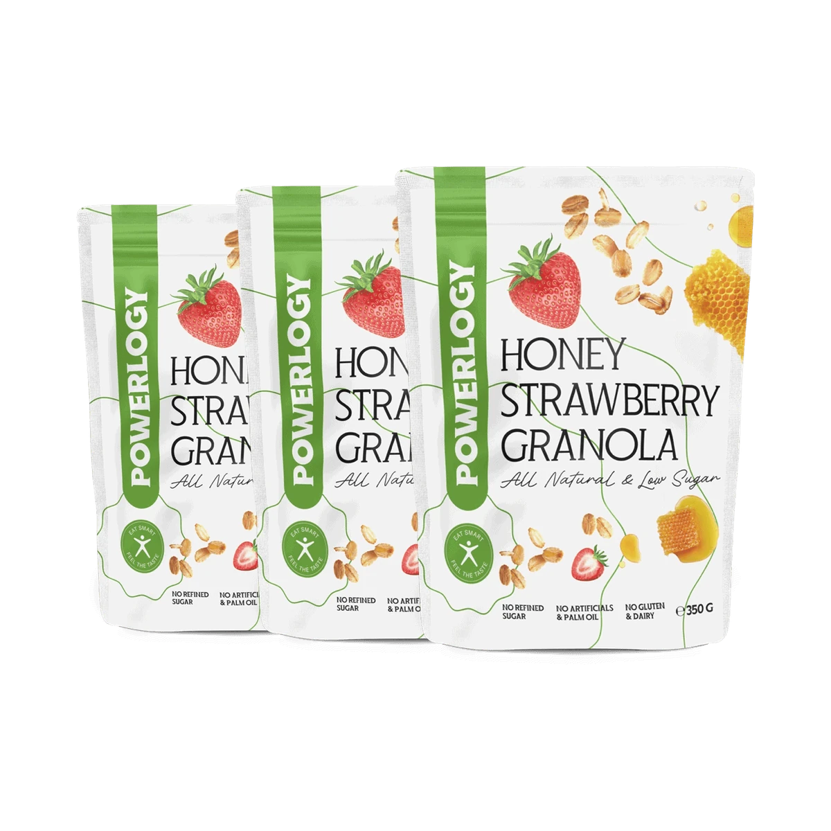 Powerlogy Honey Strawberry Granola 3 x 350 g Bezlepková raňajková Powerlogy granola