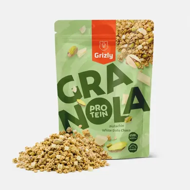 Granola s proteínom pistácie a biela datľová čoko 450 g