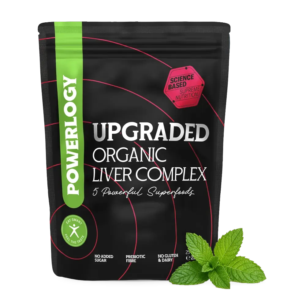 Powerlogy Upgraded Organic Liver Complex 250 g BIO bylinný mix 5 superpotravín a prebiotickej vlákniny na podporu pečene a trávenia