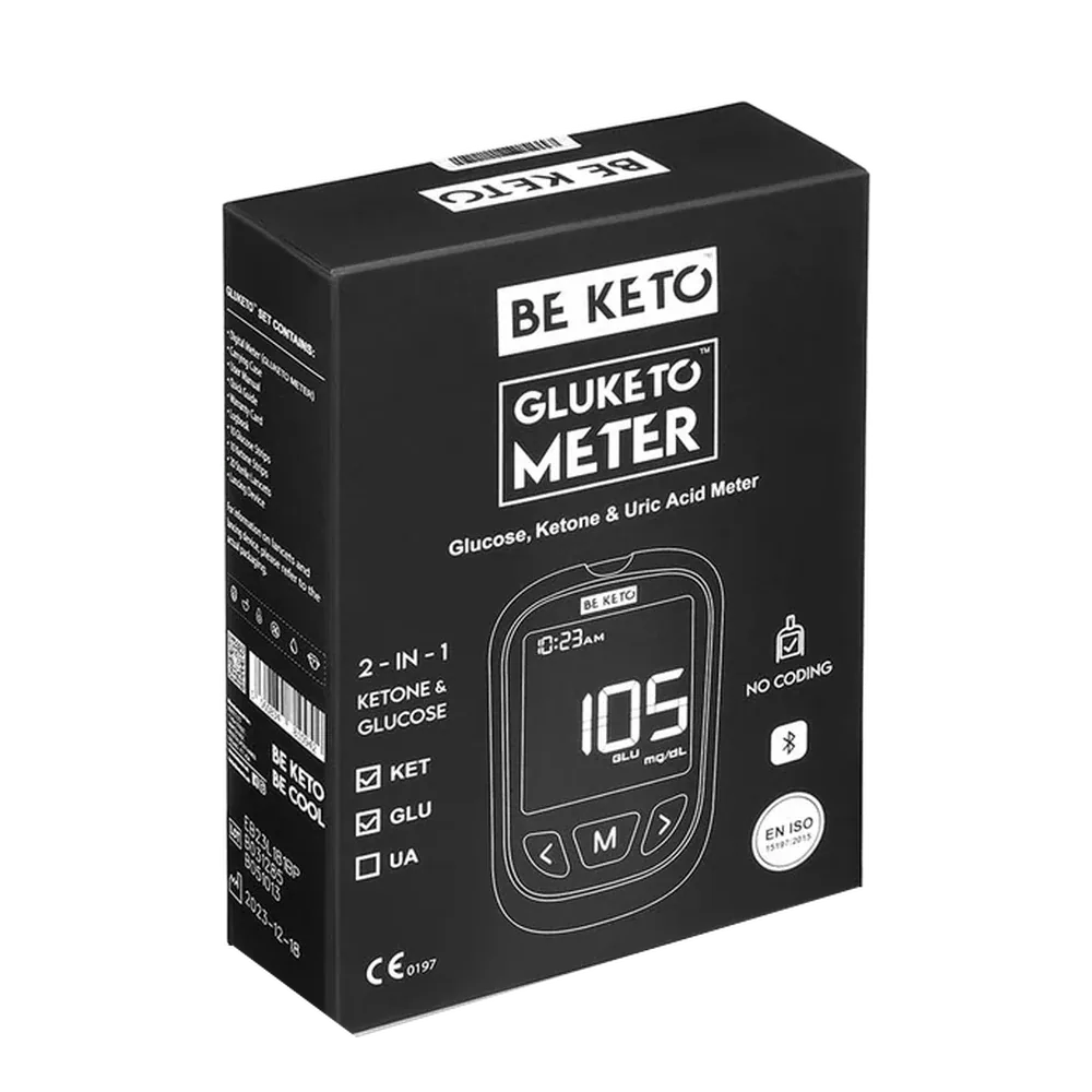 BeKeto GluKeto Meter štartovacia sada Glukomer a ketometer v jednom prístroji - štartovacia sada s prúžkami a lancetami