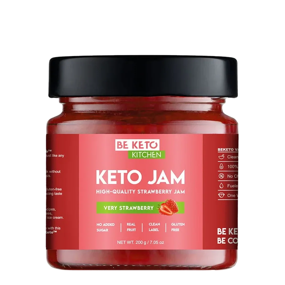 BeKeto Keto Jam Very Strawberry 200 g Jahodový keto džem so 60 % ovocia - sladený erytritolom, xylitolom a stéviou, bez pridaného cukru