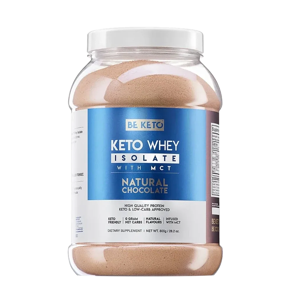 BeKeto Keto Whey Isolate + MCT Natural Chocolate 800 g Srvátkový proteínový izolát s MCT, prírodná čokoláda - 11,5 g bielkovín v dávke, bez cukru