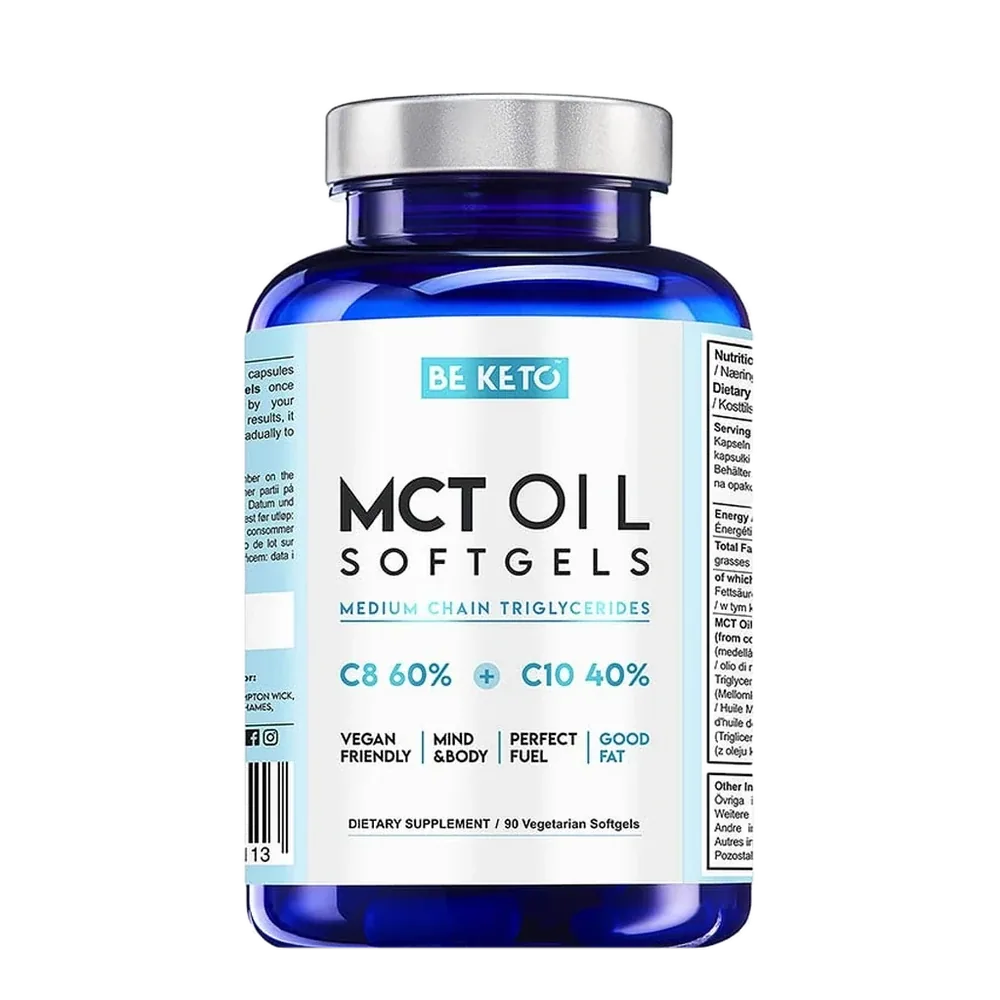 BeKeto MCT Oil C8 + C10 90 kapsúl MCT olej C8 a C10 v pomere 60 : 40 vo vegánskych kapsulách - 3 g MCT v dennej dávke