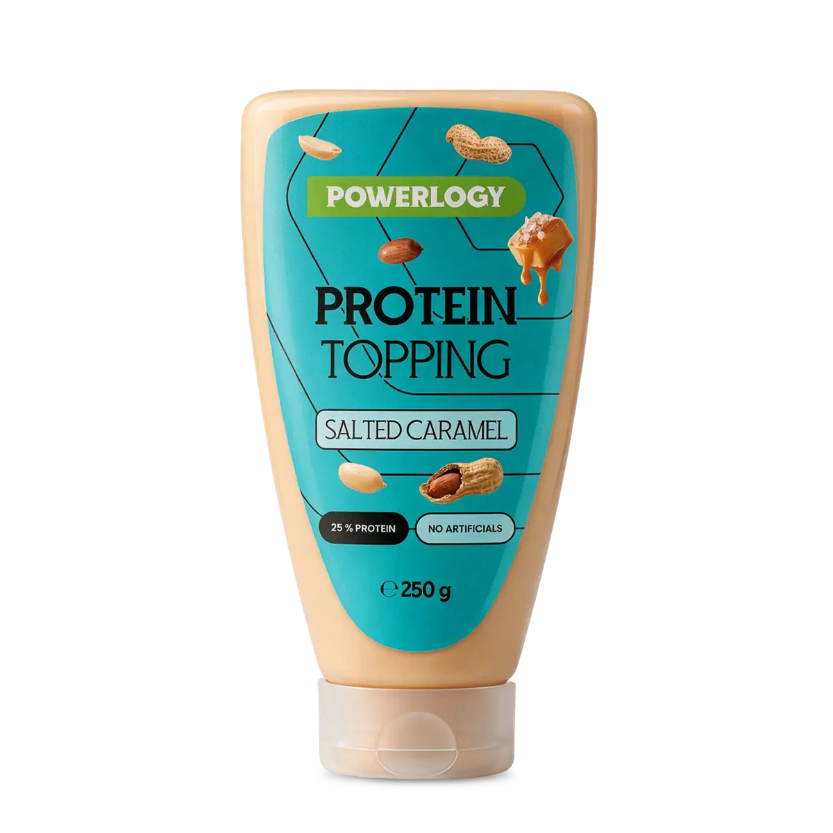 Powerlogy Protein Topping Salted Caramel 250 g Jemný proteínový topping s kolagénom, arašidmi a príchuťou slaného karamelu